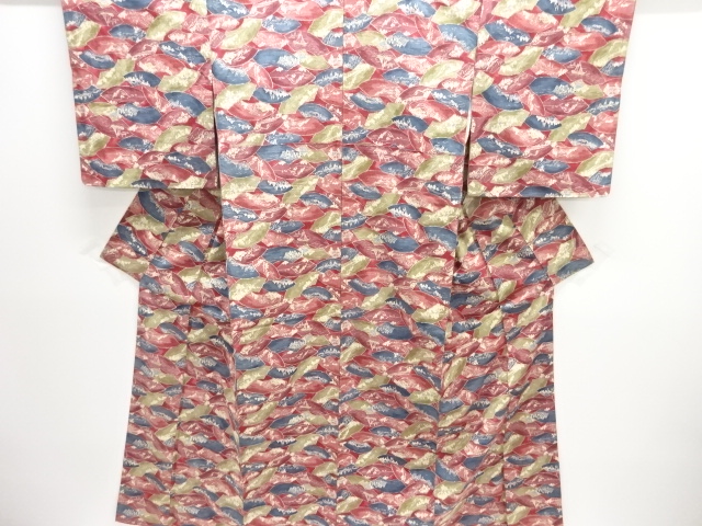 地紙に風景模様手織り紬着物